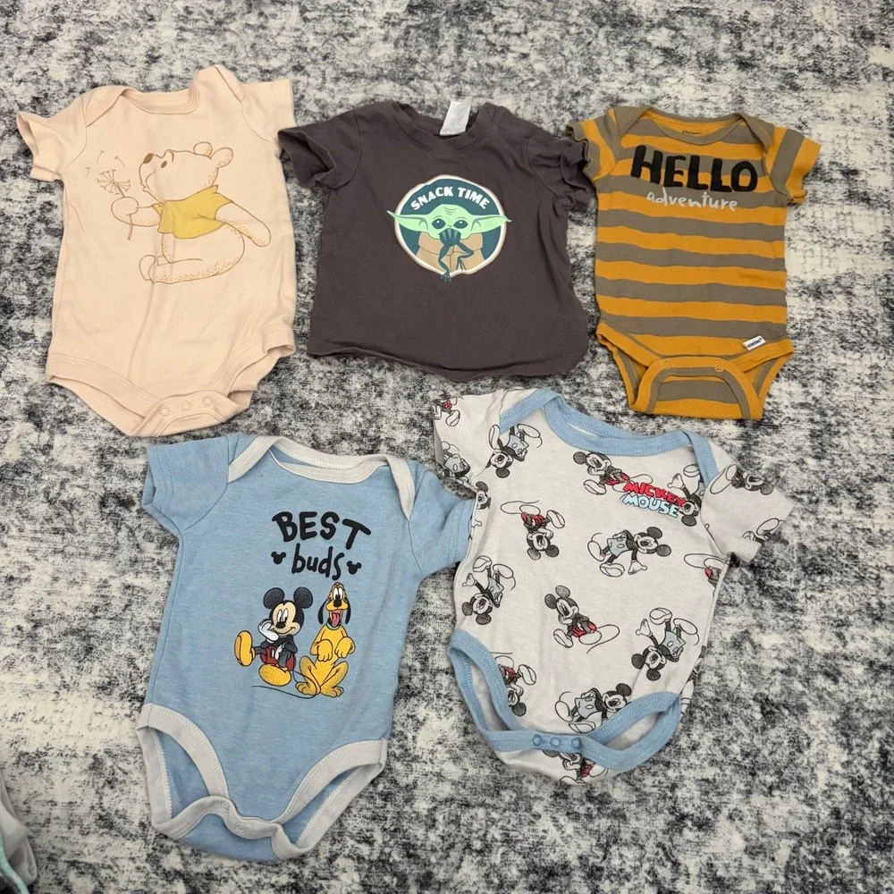 Disney Grogu Mickey Mouse Pooh Mixed 0-6 Months Baby Clothing Lot 11pc Bundle